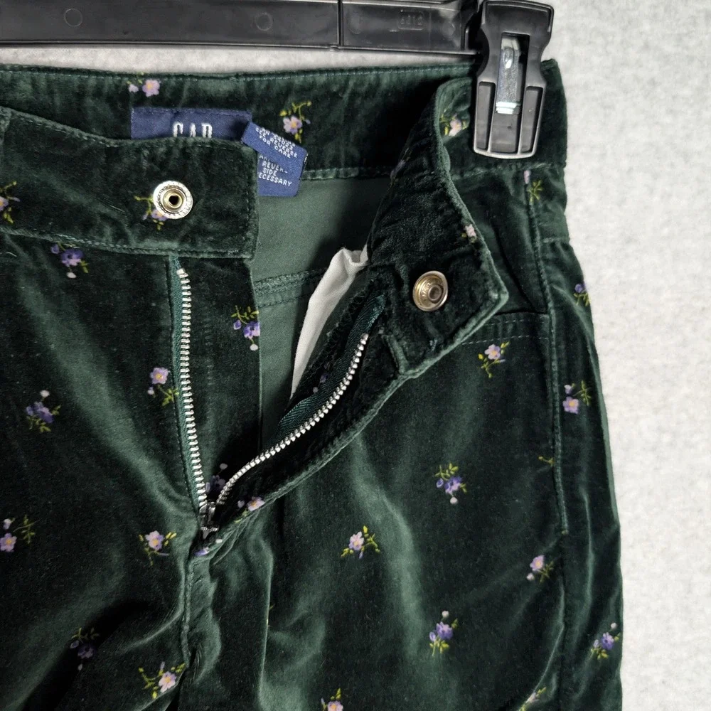 GAP‎ Velvet Pants Kids Size 7 Dark Green Ditsy Floral Straight Leg Fall Fashion